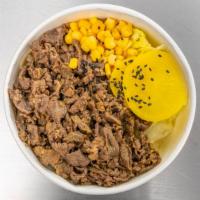 B Cup · Grilled rib eye beef bulgogi wth rice, lettuce, and glass noodles (japchae - sweet potato no...