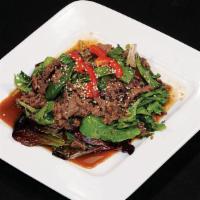 A-6. Beef Salad · Sliced rib-eye steak tossed with mixed green and special sauce.