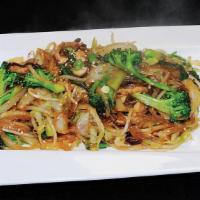 Vegetable Chapchae · Clear noodles stir fried with assorted vegetables.