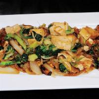 Tofu Chapchae · Clear noodles stir fried with tofu and assorted vegetables.
