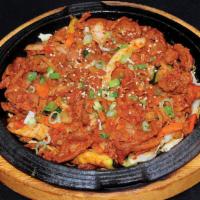 S-3. Spicy Pork · Thinly sliced pork marinated and sauteed with Korean chili spice.
