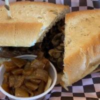 Steak Sandwich · Comes with grilled onions and mushrooms only. On a Hoagie Roll.