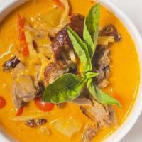 Pineapple Curry · Gluten free. Choice of protein, thai eggplant, red bell, fresh pineapple, thai basil, bamboo...
