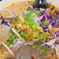S8. Bun Bo Hue (Spicy Beef Noodle Soup) · Spicy Beef Noodle Soup w/ vermicelli noodles.