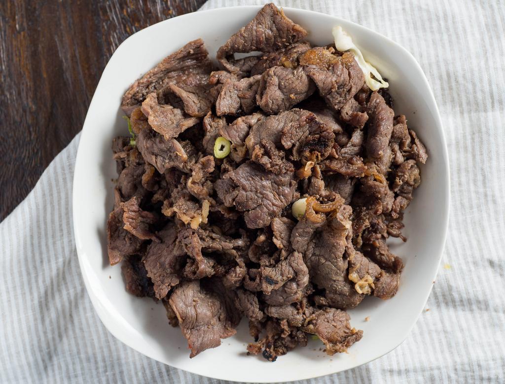 15. Bulgogi · Thinly sliced beef marinated with house sauce.
