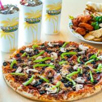 Famished Family with 6 Twists · One large pizza of your choice, six twists, and four soft drinks. 3300-6820 calories.