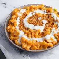 Buffalo Chicken Mac · All of the flavor with none of the mess. Grilled chicken, sharp cheddar, jack cheese, scalli...