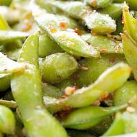 Spicy Edamame · Sauteed with garlic and spice.
