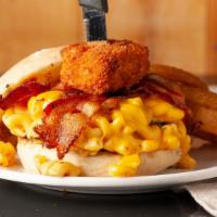 Mac Daddy Burger · A cheese-lover's delight! Our TG burger topped with bacon, mac and cheese bites and American...