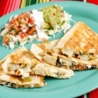 Veggie Quesadilla · Allergens dairy. A flour tortilla filled with melted cheese sauteed artichoke,  pico de gall...