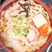 Nabeyaki Udon · Udon noodle  soup with chicken, napa cabbage, veggie, egg.