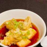 Agedashi Tofu · deep fried tofu, avocado tempura; tentsuyu sauce