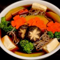 Soba Noodle Soup · mushrooms, carrots, broccolini, kabocha squash, tofu; soy broth