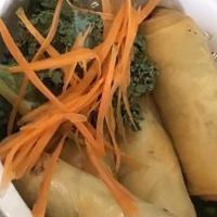 4. Thai Spring Rolls or Veggie Rolls · Deep-fried spring rolls stuffed with ground pork and vegetables. Served with plum sauce.