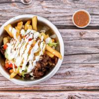 Alegre Style · Top Menu Item. French fries, choice of meat, cheese, lettuce, tomato, cilantro, onion, sour ...