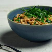 Superstar Chicken Fried Rice · Gluten-free, vegetarian upon request. Made with brown rice, chicken, tender snow pea leaves,...