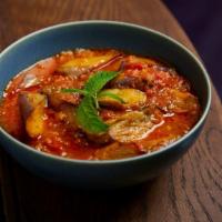 Eggplant Curry · Gluten-free, vegan. Burmese style red curry with tender eggplant and jalapeños. Can be made ...