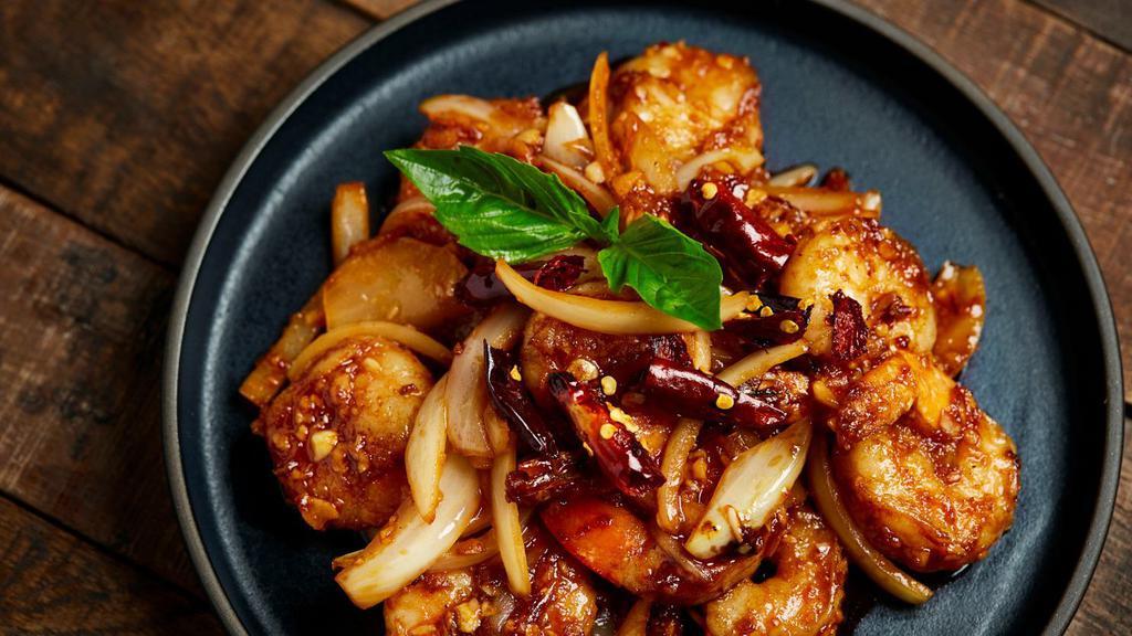 Superstar Shrimp · Gluten-free. *NEW RECIPE*. Shrimp and onions wok-tossed with a sweet soy and chili garlic glaze. Vegetarian.