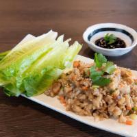 Lettuce Wrap · Sliced water chestnut radish, green onions, mushrooms, and carrots with side of lettuce and ...
