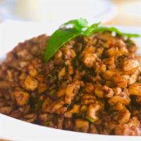 Minted Chicken* · Minced chicken breast stir-fried with green onions, soy sauce and mint