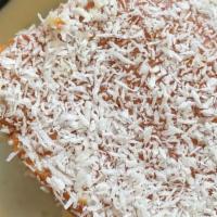 tres leches cake · sponge cake soaked in three types of milk (whole, coconut, and condensed milk)