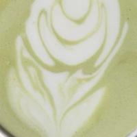 tokyo rose · ceremonial matcha green tea, rose petal simple syrup, milk