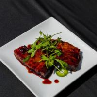 BBQ Pork Belly · Tender and juicy BBQ Pork Belly lacquered in a sweet and spicy soy glaze topped with jalapeñ...