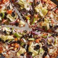 Premium Veggie · House red sauce, cheese, mushroom, bell pepper, red onion, diced tomatoes, black olive, arti...
