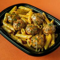 Nashville Hot Meatball Penne Bowl · Beef, veal, pork & ricotta meatballs tossed with spicy Nashville BBQ sauce. Served on a bed ...