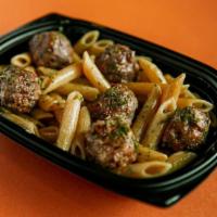 Moroccan 12-Spice Meatball Penne Bowl · Beef, veal, pork & ricotta meatballs tossed with bright Moroccan 12-spice sauce. Served on a...