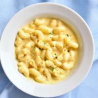 Macaroni And Cheese · Cooked macaroni pasta topped with melted cheese.