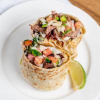 Tejano Burrito · Fully loaded with a choice of chicken mushrooms and mexican squash beef and shrimp.