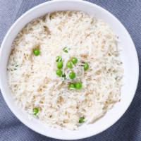 Basmati Rice · Plain basmati rice with peas.