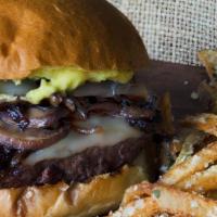 Wagyu Burger · smoked onion marmalade, foraged mushrooms, French fries