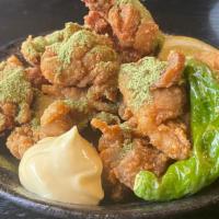 Matcha Chicken Karaage  · Fried boneless Chicken with Matcha powder on top and mayonnaise on the side