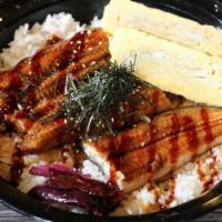 Unagi Don · Eel over rice with rolled omelette