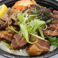 NEW Stamina Don · SLICED BEEF, SICED BEEF TONGUE, BRAISED PORK, AND  SOFT BOILED EGG, AND KIMCHI OVER RICE