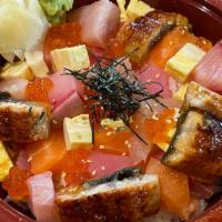 Mini Bara Chirashi · Mini version of Bara Chirashi ( assorted sashimi & eel pieces over vinegared rice) good for ...