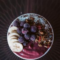 Acai Bowl · Acai, strawberries, banana, coconut water, topped with gluten-free granola, blueberries, ban...