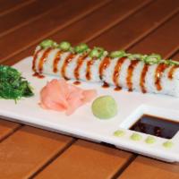Spicy #1 Ahi Tuna Roll · spicy sashimi grade ahi tuna, avocado, serrano rings, sweet soy glaze, wasabi, crushed wasab...