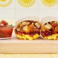 Chicken Sausage Breakfast Burrito · Two scrambled eggs, chicken sausage, breakfast potatoes, pico de gallo, and melted cheese wr...