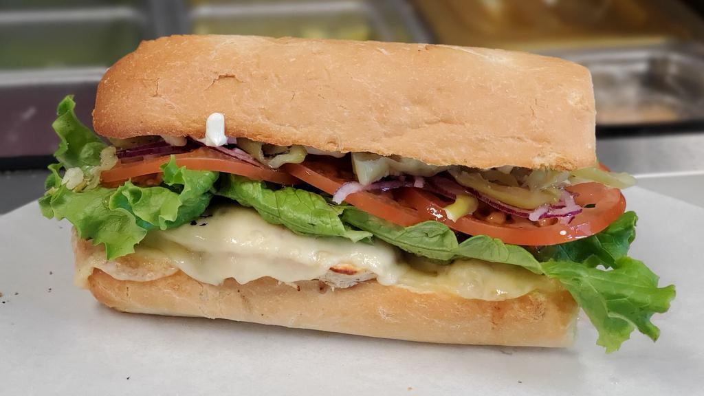 Grilled Chicken Sandwich · Chicken breast on your choice of bread, choice of sauce, cheese, veggies and condiments