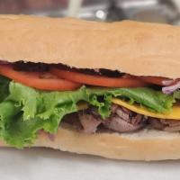 The Broiler · Roast beef on your choice of bread, cheddar, lettuce, tomato, onions, bbq sauce and horserad...