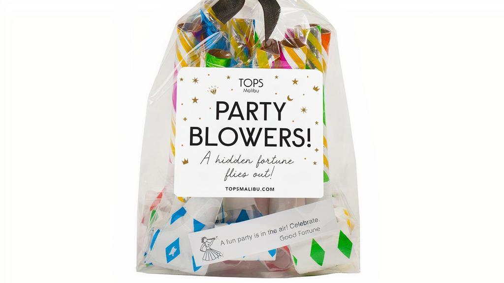 Party Horns · Add something special to the party with these fun and festive Good Fortune Party Blowers! 12 Party Blowers with hidden good fortunes tucked inside. Blow to review your fortune! Original 1940's design.

12 Party Blowers with fortunes per package.