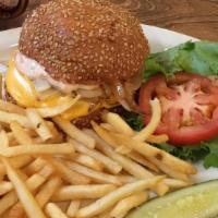 Pinecrest Burger · Sauteed onion, homemade thousand dressing, American cheese.
