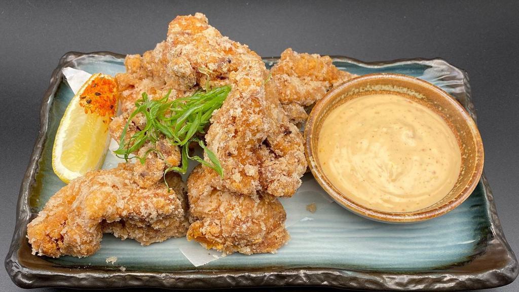 Kyushu Karaage · japanese style fried chicken with spicy yuzu aioli & lemon