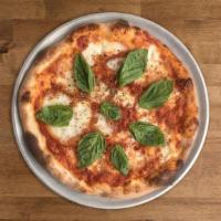 MARGHERITA · Pizza Tomato Sauce, mozzarella, basil, evoo. Allergies: Dairy, Olives