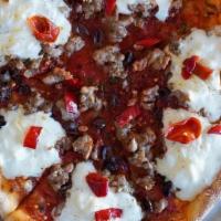 BARTENDER'S SPECIAL · Pizza Tomato Sauce, Chili Flakes, Sausage, Burrata, Taggiasca Olives, Calabrian peppers. All...