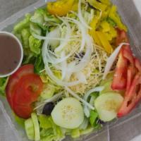 Greek Salad · Most popular. Romaine lettuce, tomatoes, cucumbers, red onion, greek olives, pepperoncinis a...