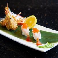 Amaebi (Sweet Shrimp) Nigiri (2) · Consuming raw or undercooked meats, poultry, seafood, shellfish or eggs may increase your ri...